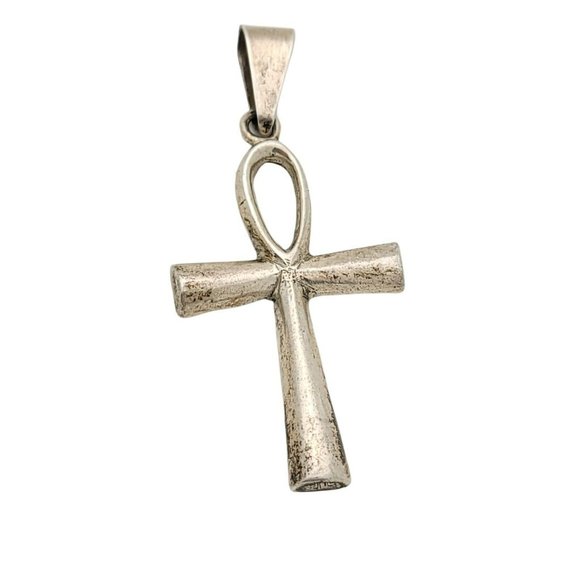 Taxco Jewelry - Taxco TC-92 Mexico Sterling Silver .925 Ankh Cross Pendant Modernist Vintage